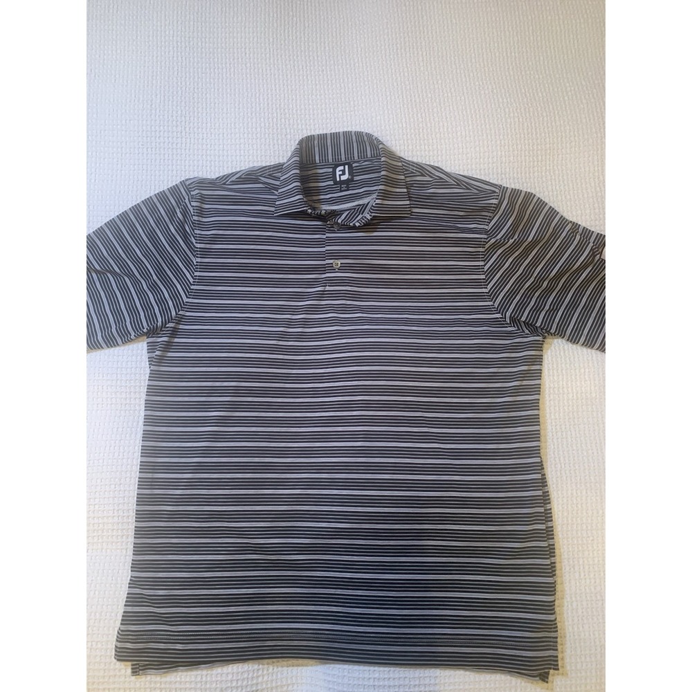 Foot Joy FJ Golf Polo Shirt Black‎ Grey White Stripe Stretch Men's Size XL